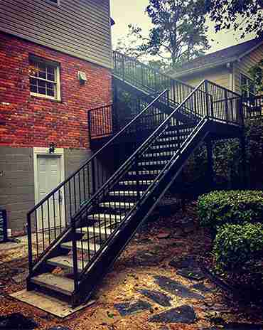 Contemporary metal staircase with a modern design featuring bold lines and a strong structure